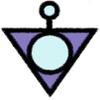Neutrois gender symbol. The circles represent a null gender, a variation on Venus and Mars symbols. The additional lavender triangle is for pride in LGBT identity.[19]