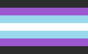 Neoboy flag created by twitter user erikaispanlol, colours are black, purple, cyan, and white.