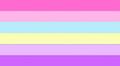 A gynosexual flag with six stripes: pink, light pink, light blue, light yellow, light purple, and purple. This flag was proposed by Artsy Aech (instagram user lgbtq.art_and_comics), who said the stripes from top to bottom represent Love, Femininity, Gender, Androgyny, Attraction, and Soul.