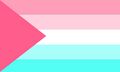 A gynesexual flag proposed by JackIsAPotato on Reddit, who said that "The pink triangle represents femininity and feminine attraction while the stripes represent the gender spectrum".